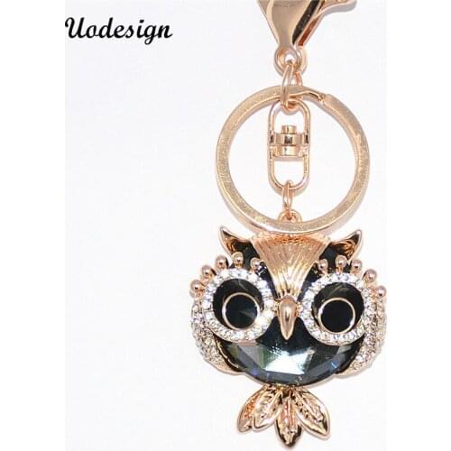 Uodesign Cute Owl Keychain Rhinestone Crystal Key Ring Holder Chain Bag Charm Pendant For Car Keyrings Key Chains Gift