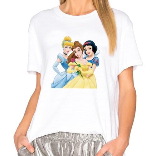 Disney Princess Women Tshirt Unisex Cartoon O-Neck T Shirt Sister Tshirt Female Streetwear White T-shirts Casual Tee Tops
