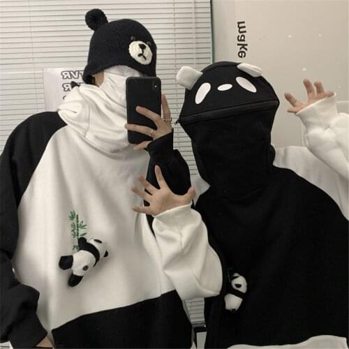 Cute Panda Hoodie Streetwear Patchwork Hip Hop Women Amine Sweatshirts Casual Autumn High Street Pullover Hoodies Funny Tops