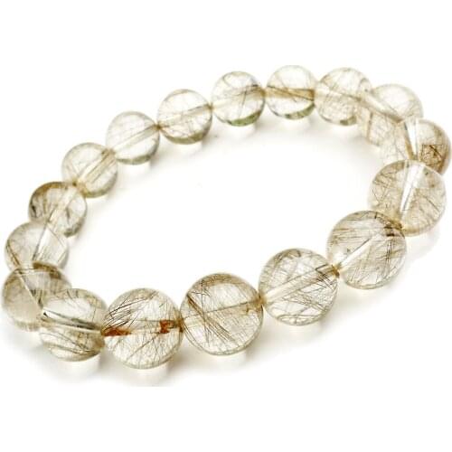 12mm Natural Brazil Silver Hair Rutilated Quartz Crystal Round Beads Bracelets For Women Femme Charm Stretch Bracelet Just One