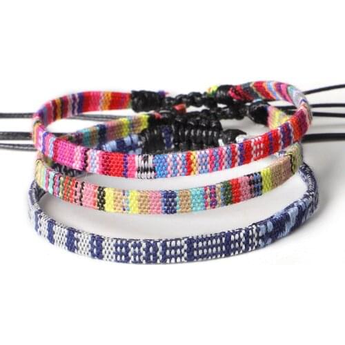 Women Colorful Cotton Rope Leg Adjustable Anklet Charms Bracelet Ethnic Bohemian Boho Wave Handmade Anklets for Beach Jewelry