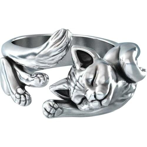 Fashion Retro Thai Kitten Totem Opening Adjustable Jewelry Ladies Engagement Wedding Gift Ring