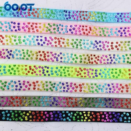 10yards 5/8'' Dot bronzing Ribbon Elastic Foldover Elastics Stretch Hair Ties Headbands for Baby Girls Hair Bow E-20508-1005