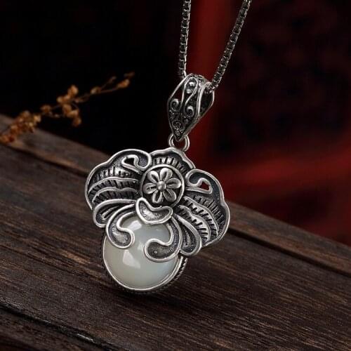 2018 Real Direct Selling S925 Pure Restoring Ancient Ways Natural Hetian Inlay In Front Ms Pendant Hanging Drop Wholesale