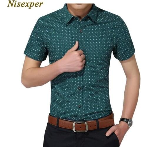2020 New Mens Shirt Fashion Cotton Men Social Shirt Mens Short Sleeve Shirts Man Polka Dot Casual Plus Size 5XL