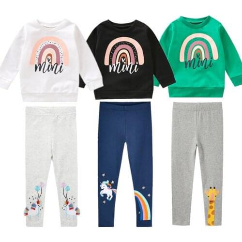 2021 Girl Clothes Outfits Baby Boy Clothing Winter 2-6 Years Rainbow T-shirt Kids Fall Warm Clothes For Autumn Two-Piece Suit