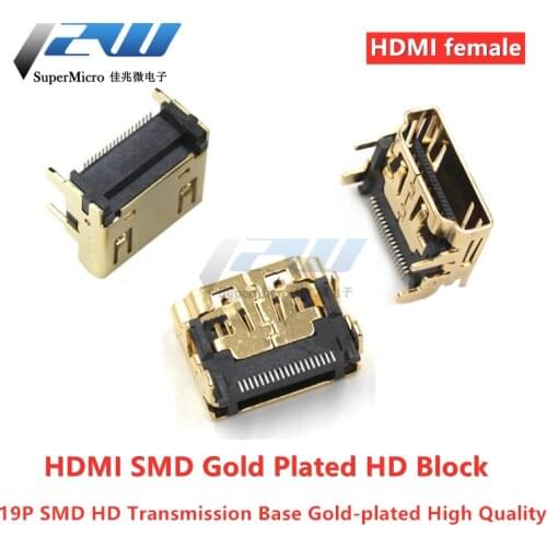 10 pcs 19PIN 19P HDMI female connector right angle smt smd 90 degree gold plated hd 19 PIN