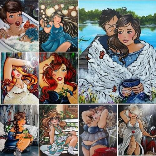 5D DIY Diamond Painting Set Cartoon Fat Lady Cross Stitch Kit Full Drill Square Embroidery Mosaic Art Woman Picture Rhinestones
