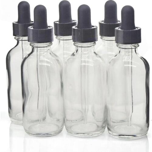 6pcs 2 Oz 60ml Clear Glass Dropper Bottle with Glass Eye Pipette Empty Refillable Essential oils Aromatherapy Reagent Liquid