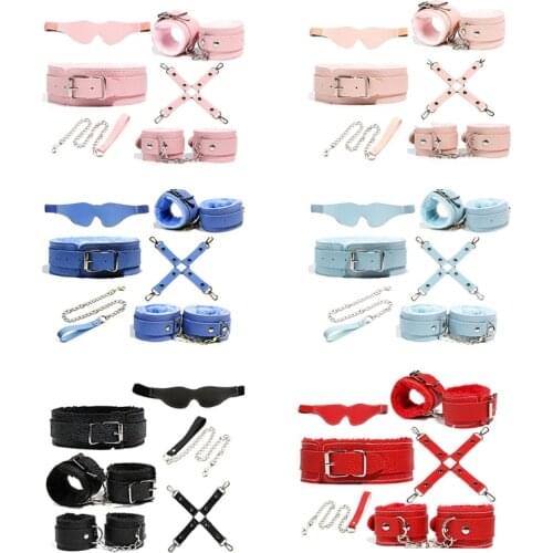 6pcs Vintage Sex BDSM Collar Handcuff Chain Slave Rope Bondage Blindfold Set Fetish Toy for Women Couples SM Toys