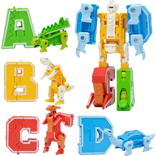 7Pcs Dinosaur Alphabet Blocks Transform Robots Playset Combined into Big Robot - Early Letter Learning Educational Toys for Kids