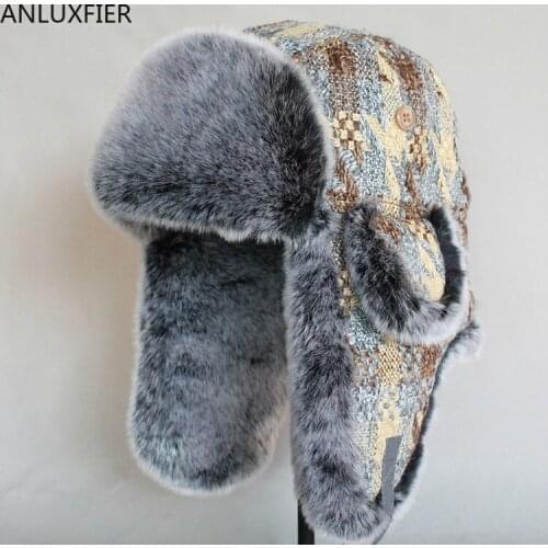 B-8485 Outdoor Earflap Bomber Hats Adult Thick Russian Trooper Snow Ski Berber Fleece Winter Hat Windproof Cap Ear Protection