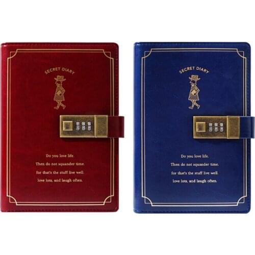B6110 Sheets 220 Pages PU Leather Diary with Combination Lock Password Locking Journal Diary Student Stationery Girls N0PB