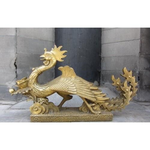 Free shipping 42cm Chinese Royal copper Brass famous vermeil sparrow phoenix Bird Fly Beast statue