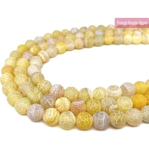 Natural Frost Crab Yellow Agates Round Loose Beads 15" Strand 6 8 10MM Diy Bracelet Charm Beads For Jewelry Making Wholesale