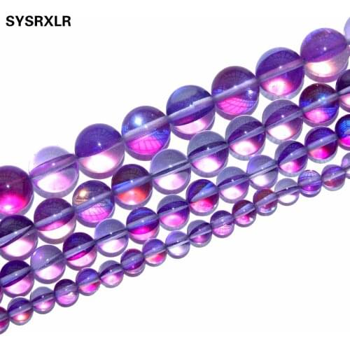 Natural Purple Aqua Aura Quartz Crystal Quartz 6 8 10 12 MM Round Loose Beads Diy Bracelet Necklace Earing Jewelry Craft