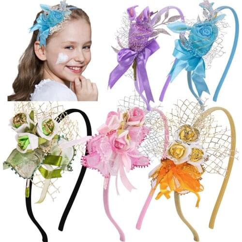 Candygirl 5PC New Floral Flower Garland Crown Headband Hair Band Bridal Festival Hot Scrunchies For Girls Gifts Hair Accessories