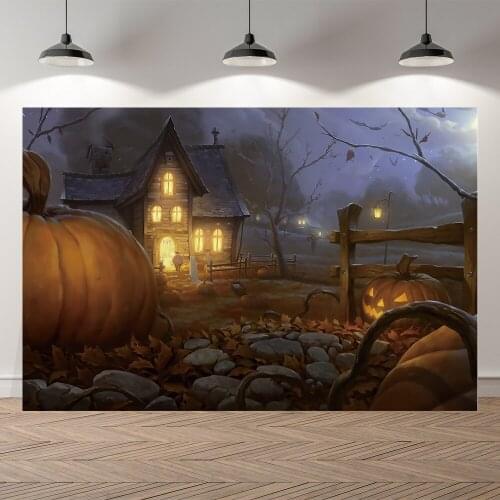 Seekpro Halloween Party Pumpkin Grave Yard Moon Forest Photography Wood Background Photographic Backdrop For Photo Studio Shoot