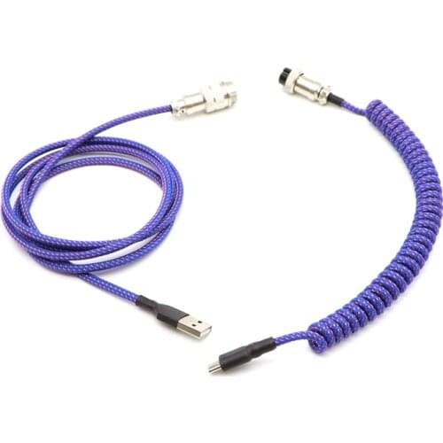PET sleeved USB to Type-C Coiling cable for Mechanical Keyboard With GX16 Aviator