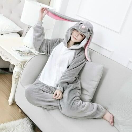 MashiMaro Kigurumi Women Pajamas Long Ear Bunny Onesie For Adult Animal Hoodlum Rabbit One-Piece Pijama HalloweenCosplay Costume
