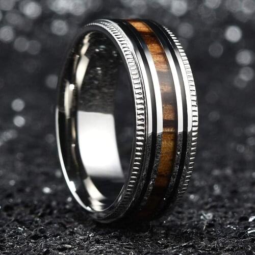 8mm gear wood grain drip oil tungsten steel ring fashion creative jewelry