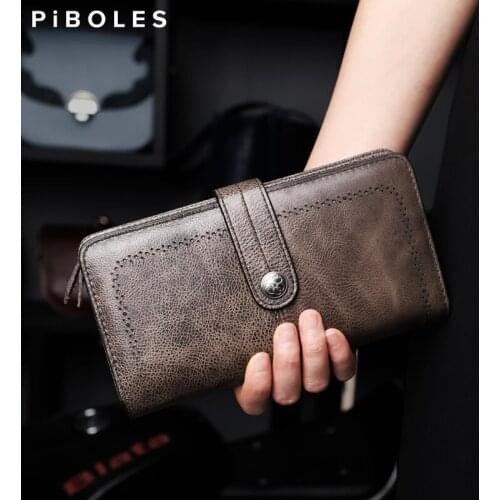 Large Capacity Women Wallets Genuine Leather Female Purse Long Clutch Hollow Design Multi-function Card Holder Zipper Pocket