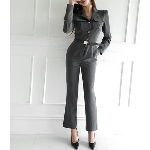 New Arrival comfortable thick warm work style jumpsuit temperamental high quality elegant vintage Single-breasted slim jumpsuit