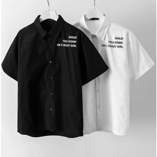 New Men Shirts Summer Short Sleeves Letter Printing Simple Korean Style Shirt Casual All Match Youth Daily Streetwear Tops M-3XL