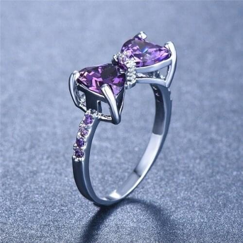 Ofertas Romantic Milangirl Purple Crystal Bowknot Ring for Women Party Daily Lovely Cute Fashion Rings Jewelry