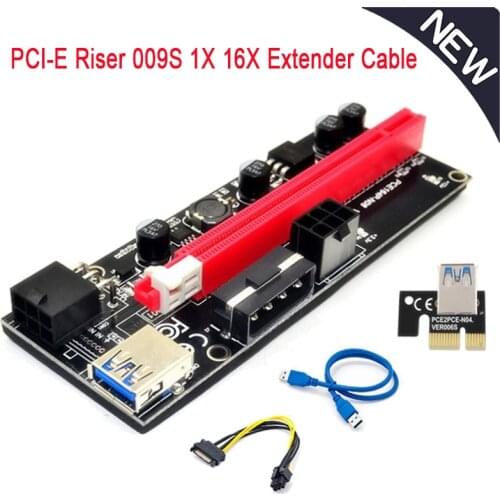 PCI-E Riser 009S 1X 16x Extender PCI E USB Riser 009S Dual 6Pin Adapter Card SATA 15pin for BTC Miner r USB 3.0 Graphics Card