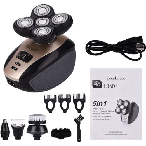 Face 5 In 1 Rechargeable Electric Shaver Five Floating Heads Razors Hair Clipper Nose Ear Hair Trimmer Men Facial Cleaning Brush