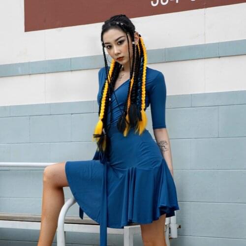 New Latin Dance Dress Women V Neck Lace Up Modal Practice Clothes Samba Rumba Performance Costume Adult Latin Dancewear BL6972