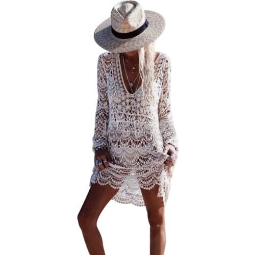 Beach Cover Up 2019 Sexy beachwear up Crochet White Swimwear Dress Ladies swimsuit Cover ups beach tunic Saida de Praia