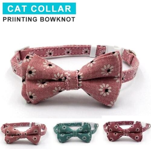 Adjustable Dog Cat Collar Floral Printing Pastoral Style Comfortable Soft Pet Basics Collars Cloth Strap Bowk Tie Cats Accessory