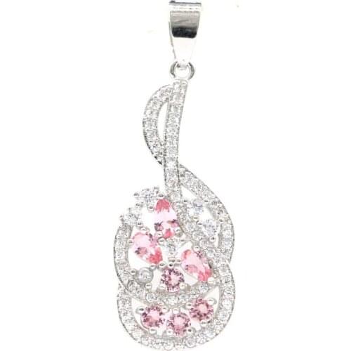 44x15mm Luxury 3g Created Pink Morganites Violet Tanzanite White CZ Women Silver Pendant Wholesale Drop Shipping
