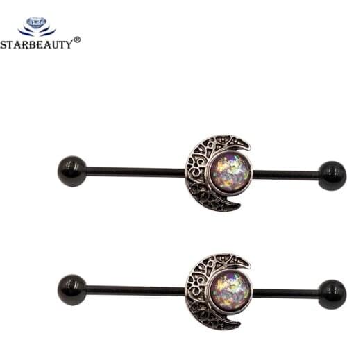 Starbeauty 1Pc Opal Gem Stainless Steel Ear Tragus Cartilage Helix Barbell Stud Earring Industrial Piercing Barbell Jewelry Body