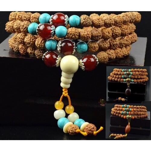 Tibetan KingKong Bodhi Bracelets 108 Rosary Buddha Beads Prayer Wood Japa Mala Nepal Rudraksha Bodhi Bracelet For Man JoursNeige