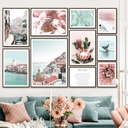 Venice Amalfi Coast Whale Dahlia Quote Wall Art Canvas Painting Nordic Posters And Prints Wall Pictures For Living Room Decor