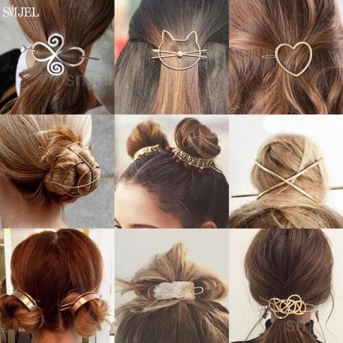 Fashion Woman Metal Geometric Hair Accessories Gold Filled X Shaped Bun Holder Cage Hair Pins Hair Stick Hairwear Jewelry