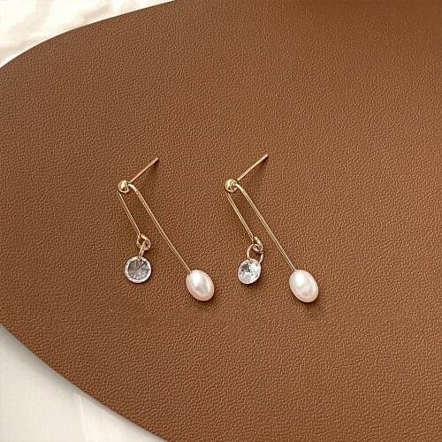 S925 Silver Ear Needle Stud Earrings Drop Natural FreshWater Pearl Zircon Brass/14k Gold South Korea Jewelry for Women HYACINTH