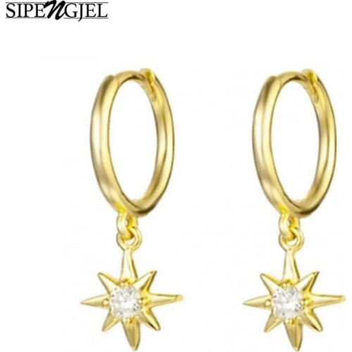 SIPENJEL Trendy Cubic Zircon Star Drop Earrings Exquisite Korean Small Earrings For Women Smooth Hoop Jewely