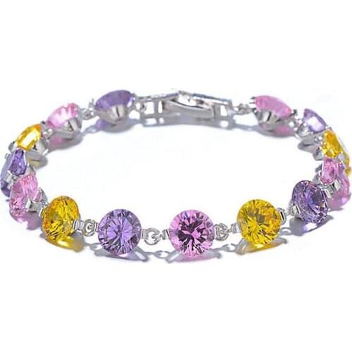 Sell European and American fine copper jewelry crystal Colorful zircon womens chain bracelet