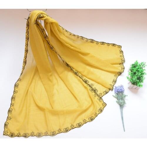 Women Solid Color Floral Embroidery Border Scarf Women Shawls Wraps Hijabs 5 Colors 10PCS/lot
