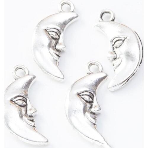 100pcs 19*9MM Antique Silver color Luna God moon charms metal alloy moon pendants for bracelet necklace earring diy jewelry