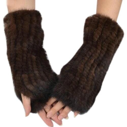 2021 men and women mink hair weaving half finger cuff in autumn and winter fur gloves female long winter gloves