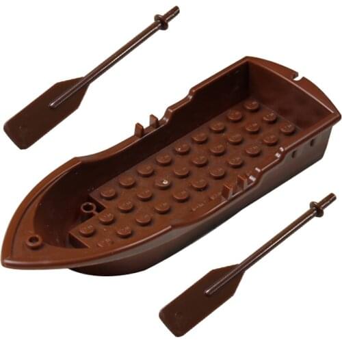 2Pcs Children Toys Boat Block Brick Parts Brown Rowing Boat With Paddle Blocks Raft Ships Blocks Toys for Children Xmas Gifts