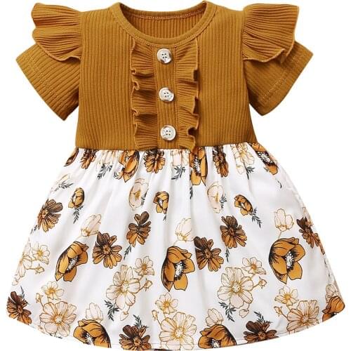 4# Summer Dress For Girl Toddler Baby Girls Short Sleeve Ruffles Floral Printed Princess Dress Infant Vestidos Floral Dress 2021