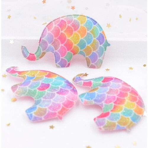 72mm Glitter Powders Fabric Padded Patches Mermaid Scale Iridescence Cartoon Elephant Applique for Birthday Cake Decorative S19