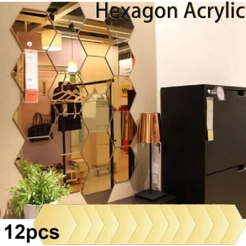 12PCS/Set Hexagon Acrylic 3D Mirror Wall Stickers Bathroom Living Room Decorative DIY Home Decor Mirror Art Wall Decoration