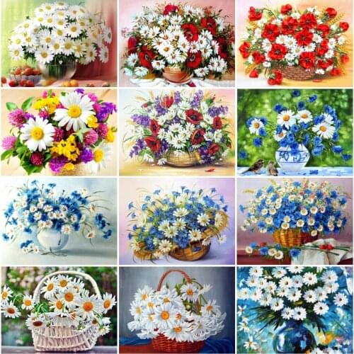 AZQSD Diamond Painting Flower Mosaic 5D Handicraft Rhinestones Diamond Embroidery Daisy Cross Stitch Kits Home Decor Gift